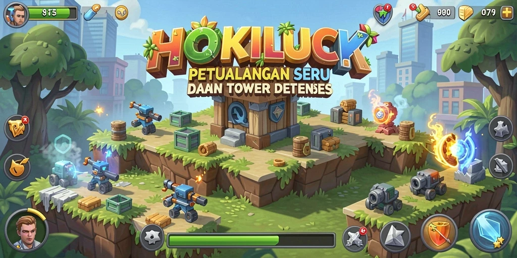 Tangkapan layar HOKILUCK menunjukkan pertarungan seru dalam Tower Defense.