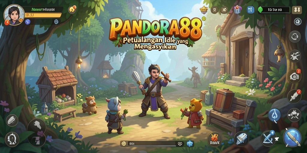 Screenshot PANDORA88 menunjukkan karakter bertarung dalam gaya Idle.