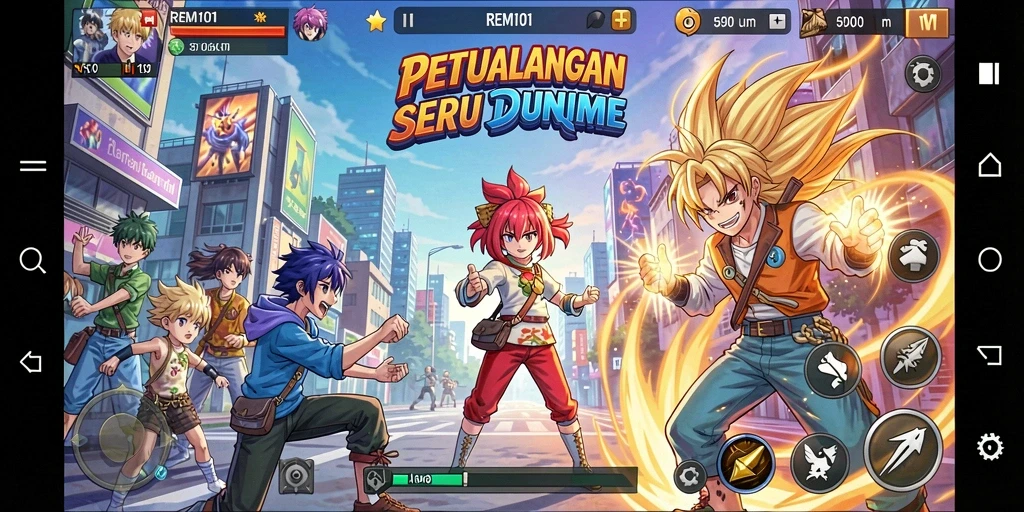 Gameplay seru dengan karakter anime favorit dalam aksi.